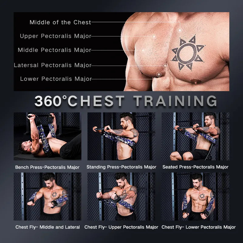 INNSTAR Adjustable Bench Press Resistance Band with Workout Bar Push Up Elastice Bands Portable Chest Expander Fitness Equipment