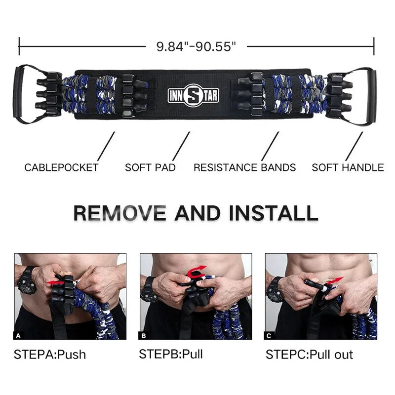 INNSTAR Adjustable Bench Press Resistance Band with Workout Bar Push Up Elastice Bands Portable Chest Expander Fitness Equipment